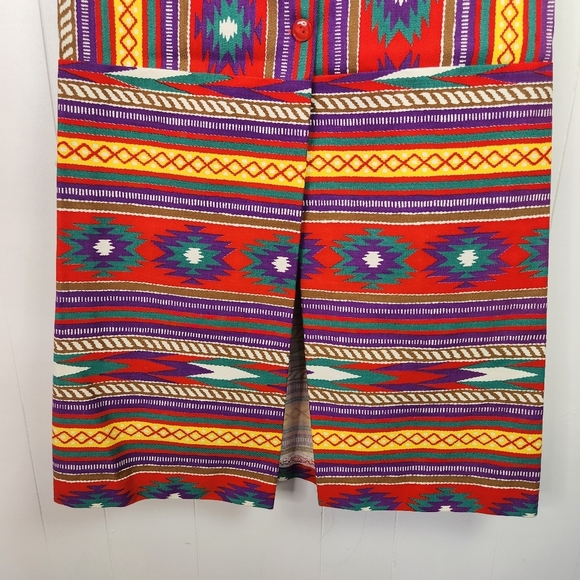 Vintage 1960s 1970s Southwestern Print Maxi Skirt High Rise Waisted Red Size XS - Picture 3 of 13